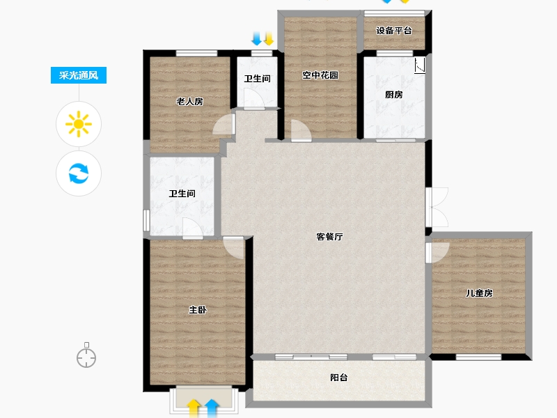 湖南省-长沙市-绿地V岛-151.25-户型库-采光通风