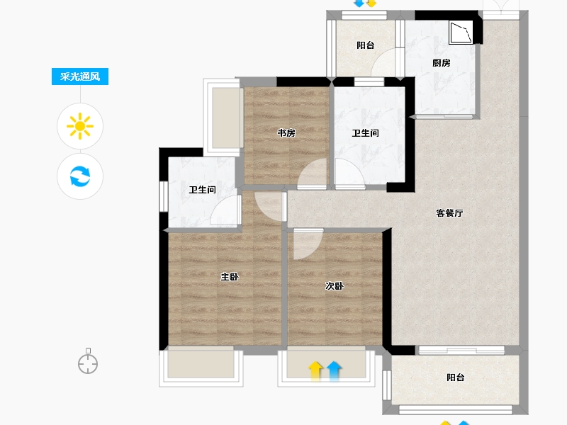 广西壮族自治区-贵港市-奥园顾荣幸福里-70.31-户型库-采光通风