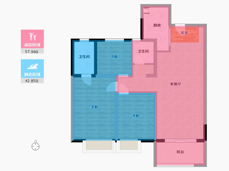 陕西省-西安市-当代惠尔・满堂悦MOMΛ-89.60-户型库-动静分区