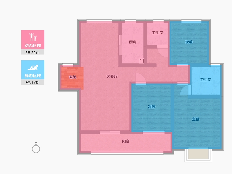 陕西省-西安市-绿地新里・格林公馆-85.64-户型库-动静分区