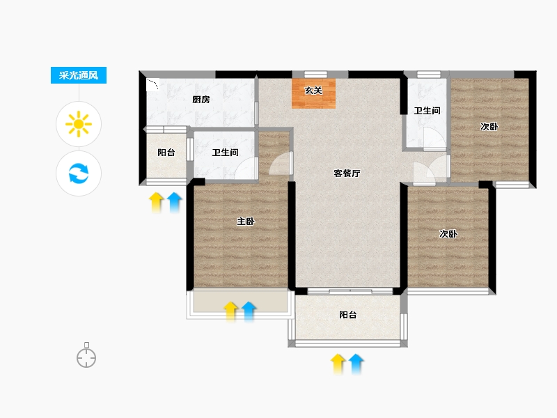 广东省-惠州市-碧桂园御珑府-86.68-户型库-采光通风