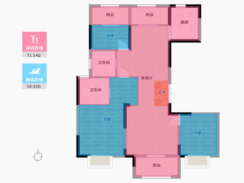 江苏省-扬州市-龙泊湾玉园-96.80-户型库-动静分区