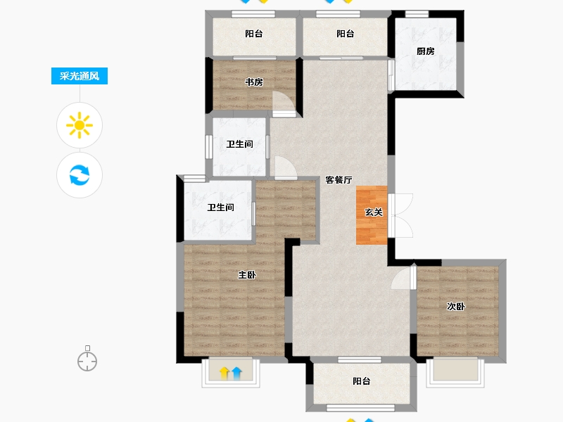 江苏省-扬州市-龙泊湾玉园-96.80-户型库-采光通风