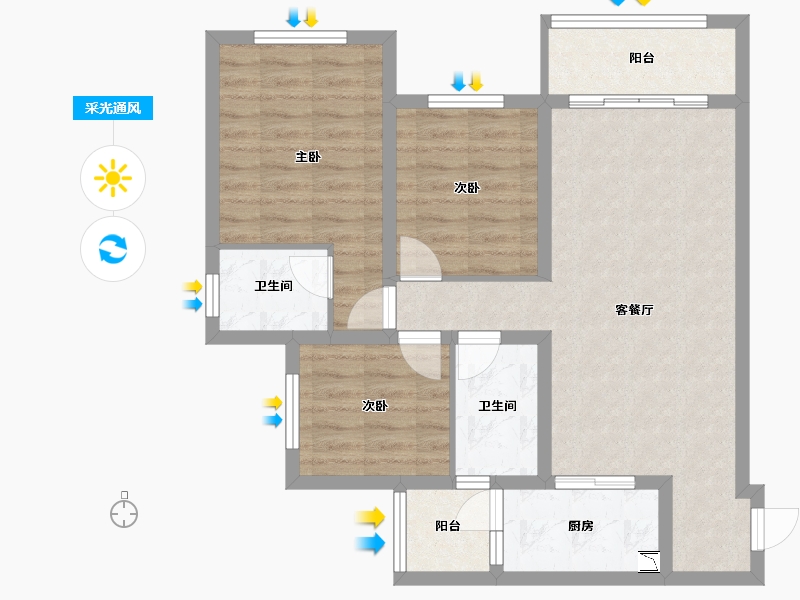 重庆-重庆市-丹香御府-77.44-户型库-采光通风