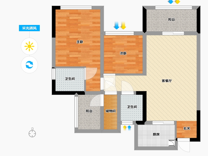 四川省-达州市-中迪红星美凯隆-70.61-户型库-采光通风