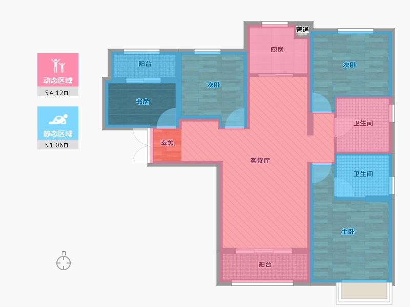 北京-北京市-香河园中里-91.53-户型库-动静分区