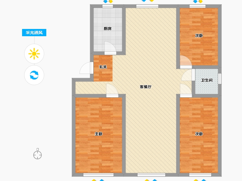 山东省-青岛市-鸿福家园-107.64-户型库-采光通风