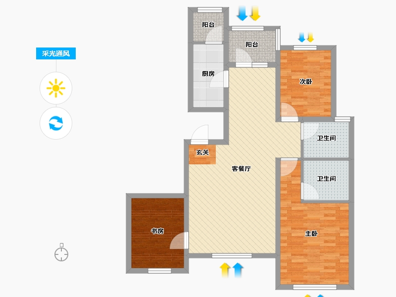 陕西省-西安市-浐灞半岛A13区御府观园-89.62-户型库-采光通风