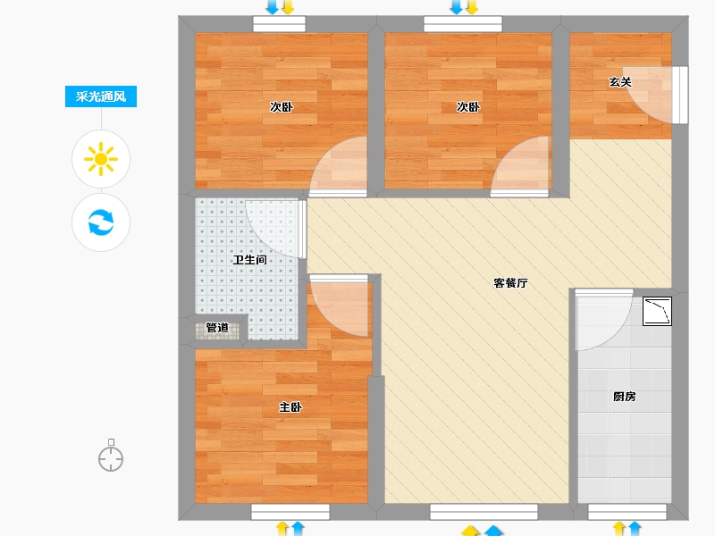 河北省-廊坊市-甜城三九街区-45.65-户型库-采光通风