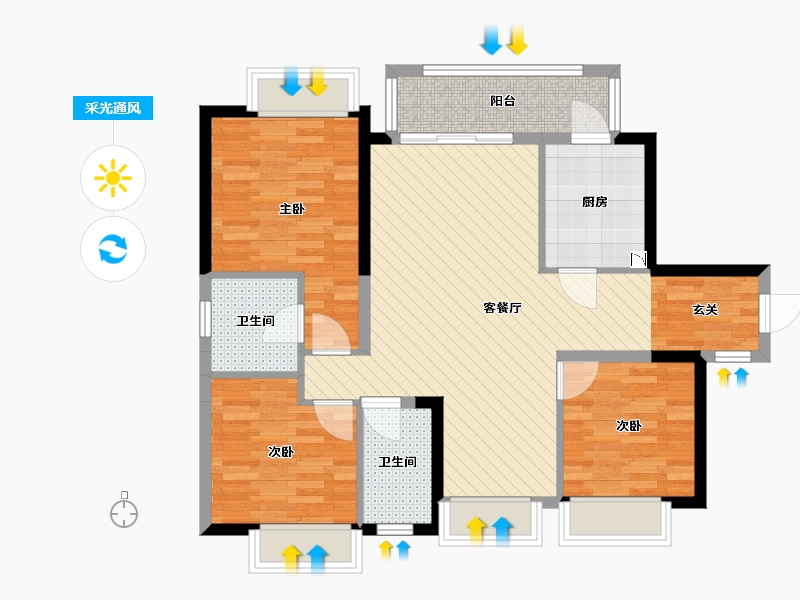 广东省-东莞市-金地艺境水岸-87.48-户型库-采光通风