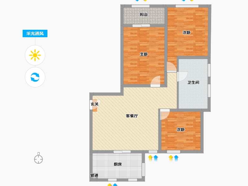 江苏省-南通市-江景苑-105.77-户型库-采光通风