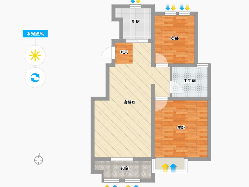 山东省-东营市-金宇润苑二期-67.28-户型库-采光通风