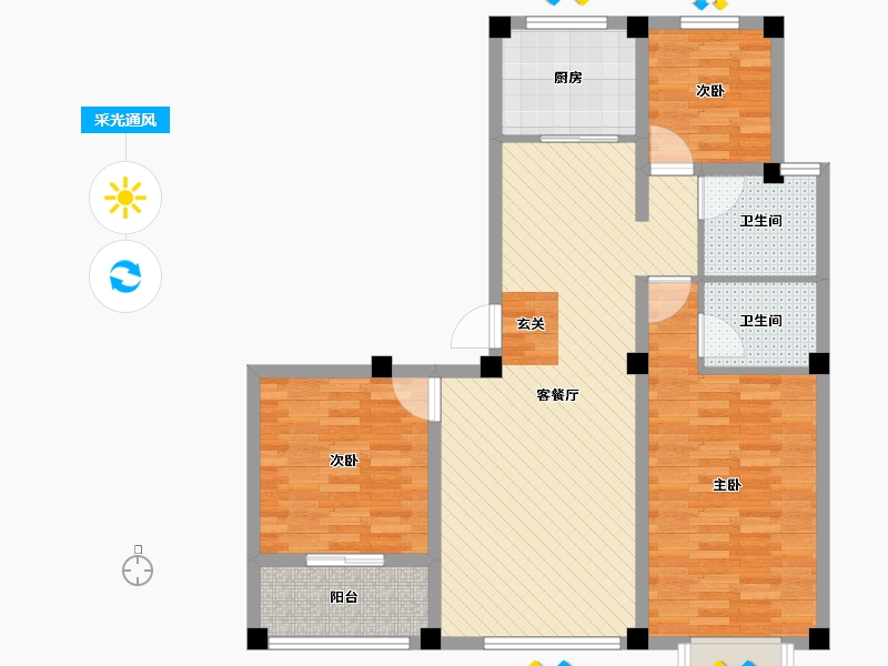 山东省-烟台市-西关小区-90.94-户型库-采光通风