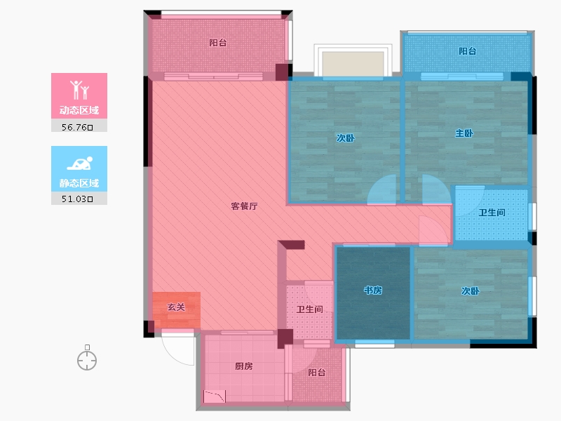 贵州省-黔西南布依族苗族自治州-尚水上城13栋C户型-95.10-户型库-动静分区