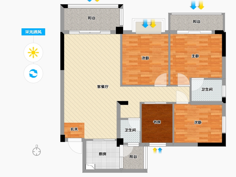 贵州省-黔西南布依族苗族自治州-尚水上城13栋C户型-95.10-户型库-采光通风