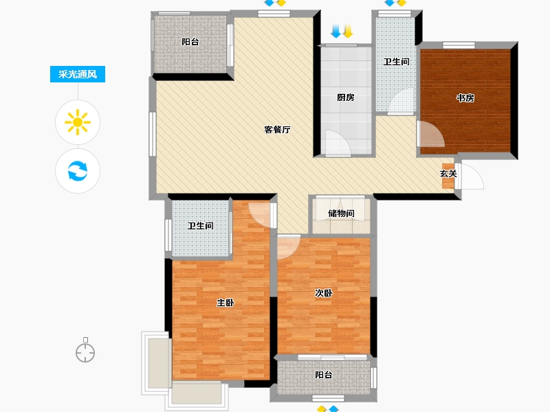 安徽省-宿州市-公园道一号-115.33-户型库-采光通风