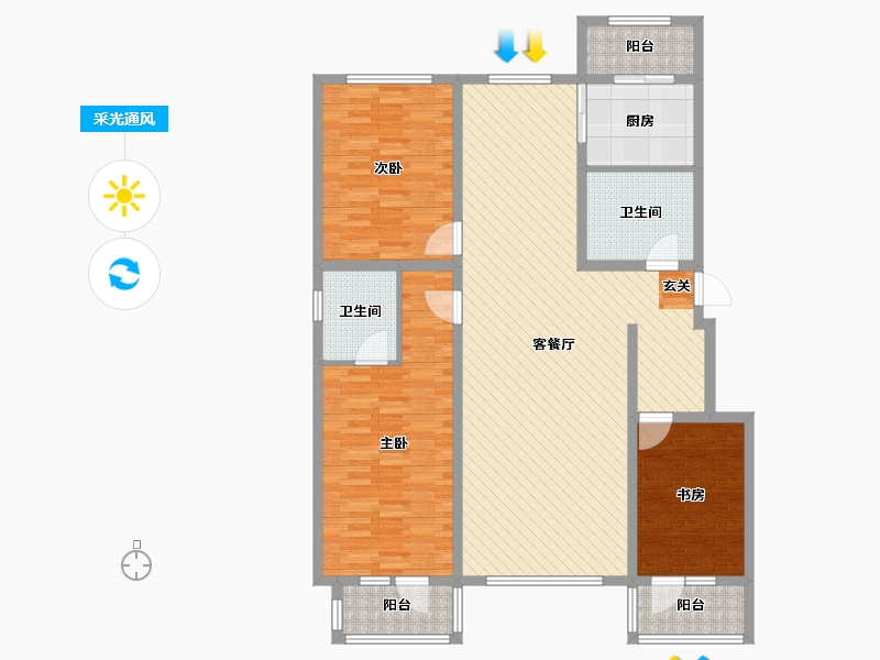 内蒙古自治区-赤峰市-天和人家小区-128.97-户型库-采光通风