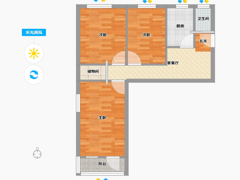 北京-北京市-稻香园西里社区-4号楼-52.11-户型库-采光通风