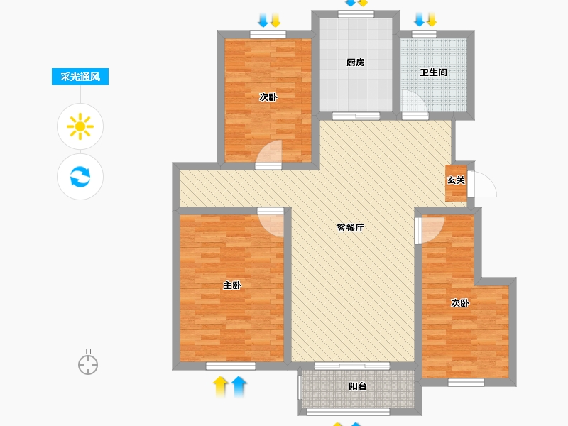 山东省-淄博市-苏相湖畔-95.00-户型库-采光通风