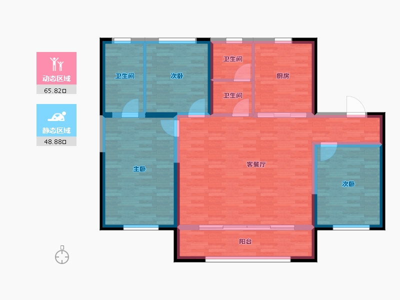 辽宁省-沈阳市-美的城-103.68-户型库-动静分区