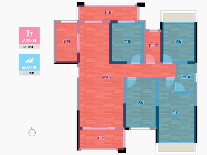 湖南省-益阳市-会龙山・溪谷-104.04-户型库-动静分区