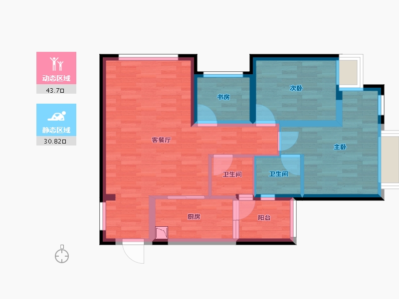 重庆-重庆市-龙湖春森彼岸-65.33-户型库-动静分区