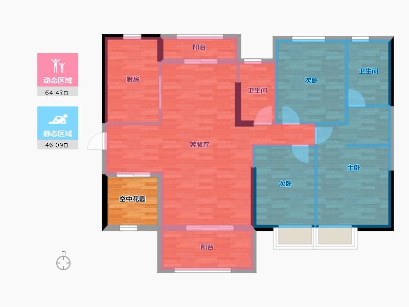 湖南省-长沙市-恒基凯旋门-103.67-户型库-动静分区