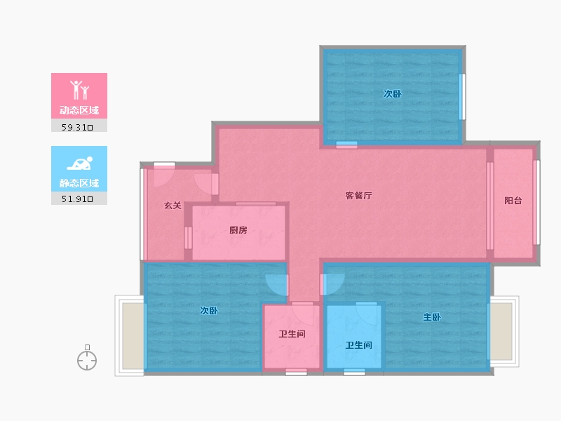 江苏省-淮安市-鼎泰沁园-100.00-户型库-动静分区