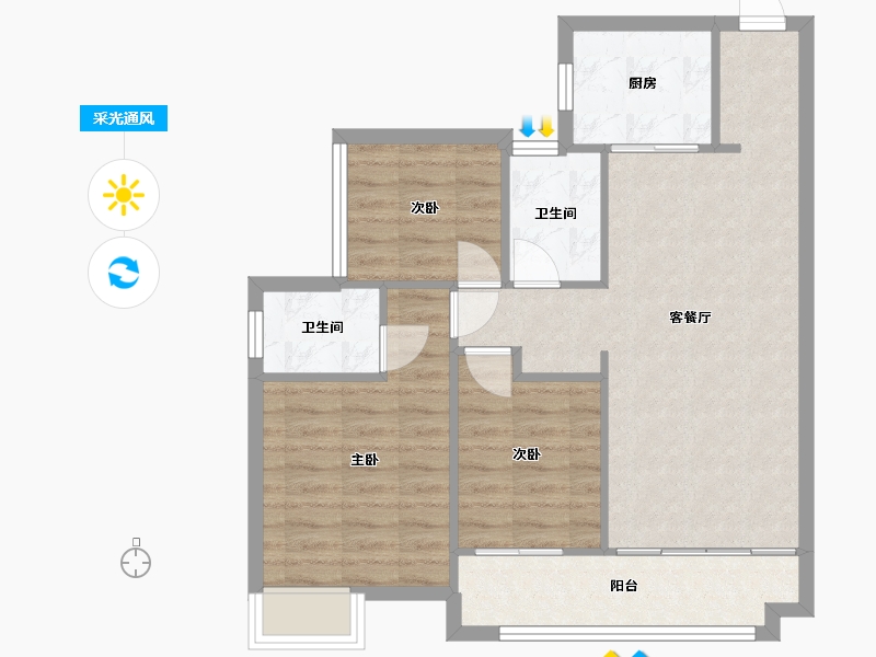 广东省-广州市-中海花湾壹号-74.16-户型库-采光通风