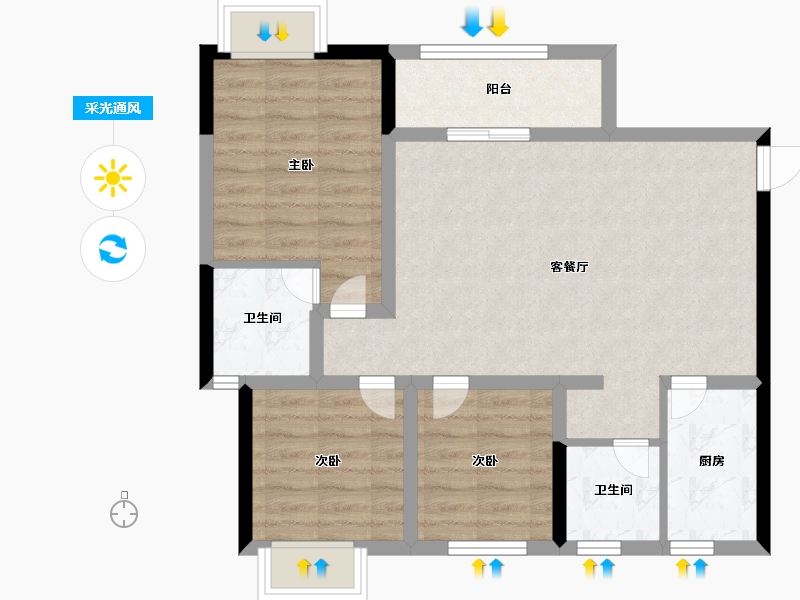 四川省-绵阳市-龙山景苑-74.71-户型库-采光通风