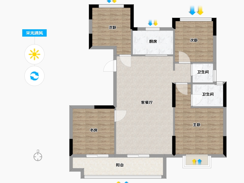 湖南省-邵阳市-中梁一号-108.00-户型库-采光通风