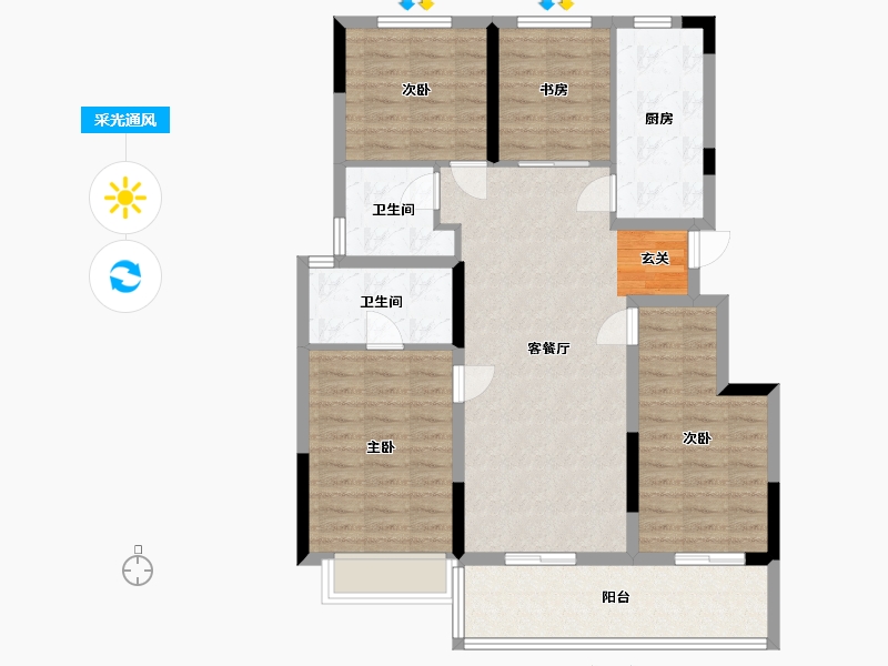 浙江省-宁波市-合能枫丹江宁-99.61-户型库-采光通风