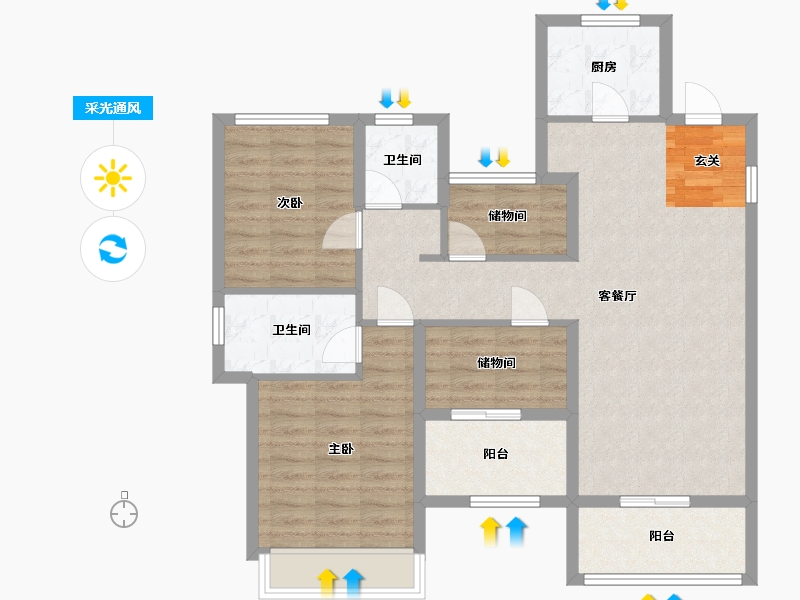 浙江省-宁波市-云山新语（云立方）-93.58-户型库-采光通风