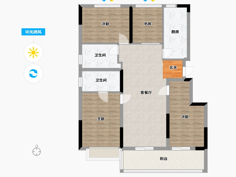 浙江省-宁波市-合能枫丹江宁-103.51-户型库-采光通风