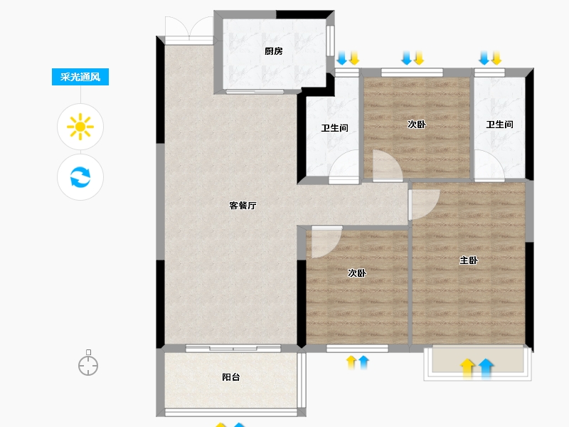 湖北省-黄石市-一品人家-95.69-户型库-采光通风