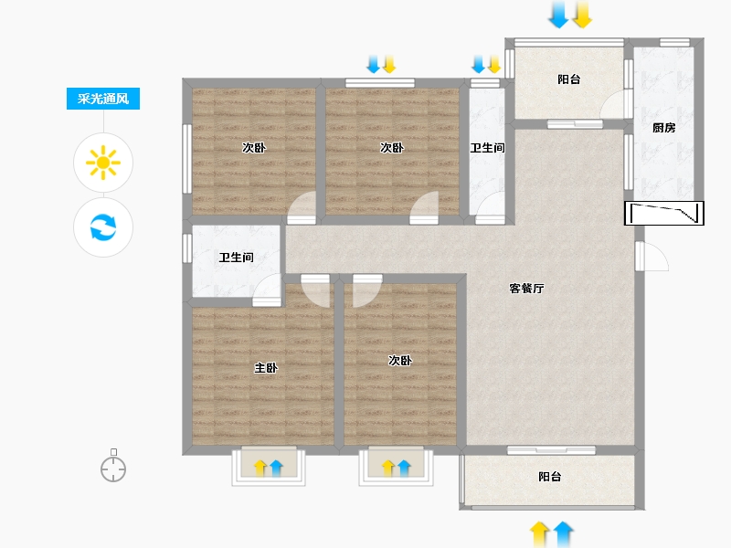 陕西省-西安市-安成御花园-124.32-户型库-采光通风