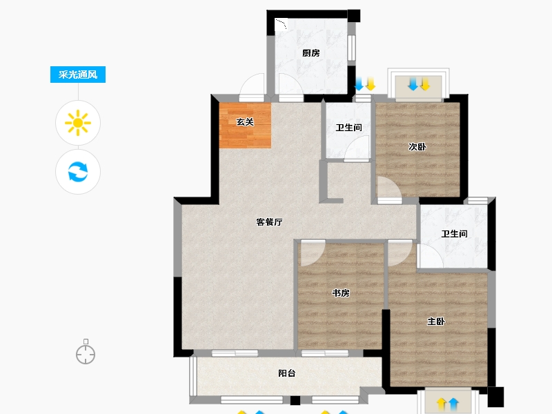 湖北省-武汉市-航城丽都-86.15-户型库-采光通风