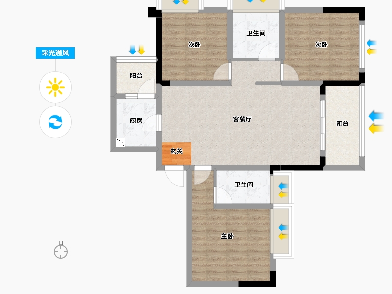 四川省-成都市-王府花园御锦苑-86.92-户型库-采光通风