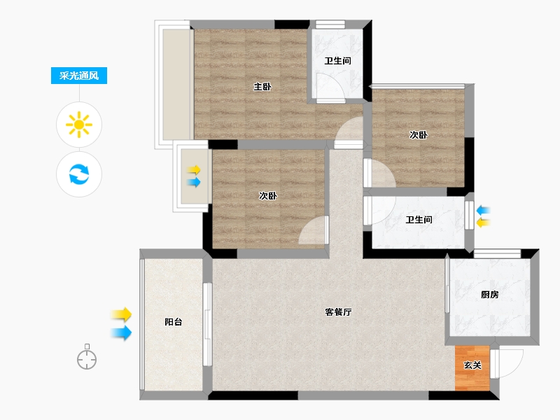 四川省-达州市-龙湾新城-73.39-户型库-采光通风