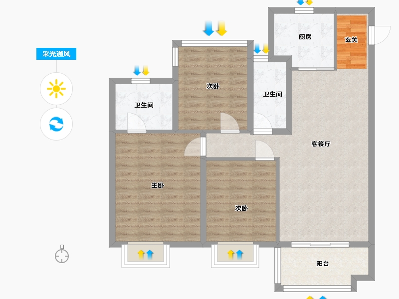 安徽省-合肥市-信达华宇锦绣龙川-88.62-户型库-采光通风