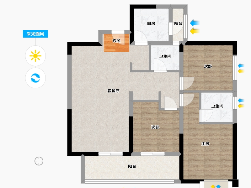 四川省-成都市-中铁城鉴湖栖郡-83.89-户型库-采光通风