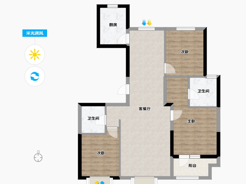 河北省-唐山市-橡树湾贰号院-88.13-户型库-采光通风