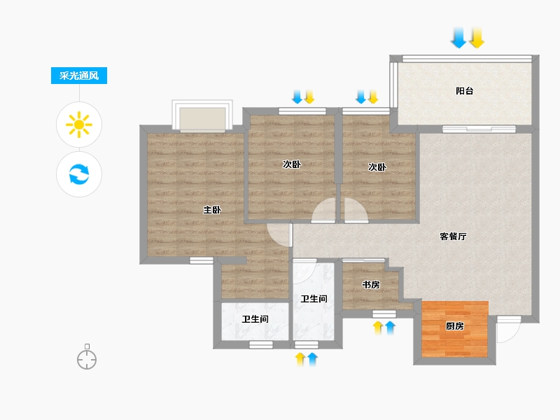 福建省-福州市-三木公园里-86.70-户型库-采光通风