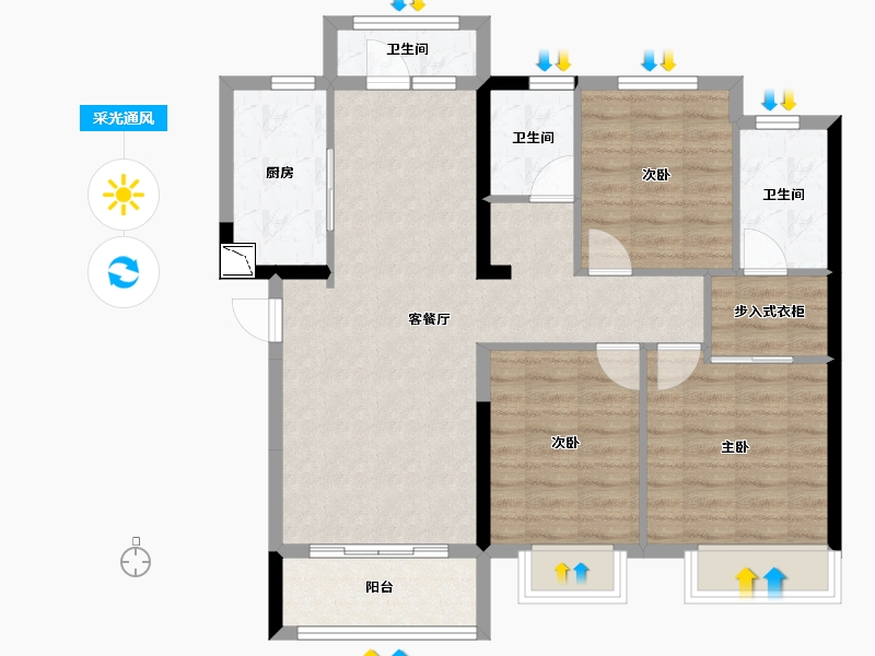 湖南省-长沙市-金地艺境花园-87.51-户型库-采光通风