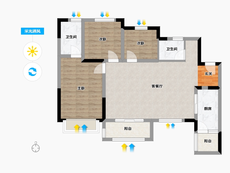 四川省-成都市-融创�Z凌溪-79.99-户型库-采光通风