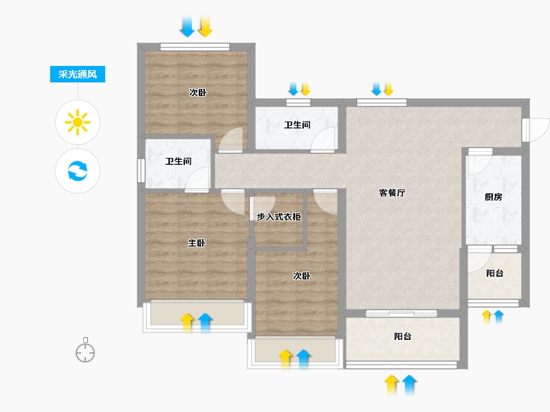 四川省-绵阳市-半山华府-88.89-户型库-采光通风