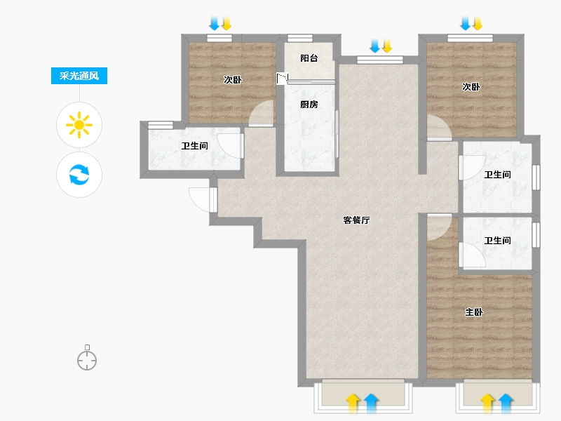 天津-天津市-御湖北苑-89.56-户型库-采光通风