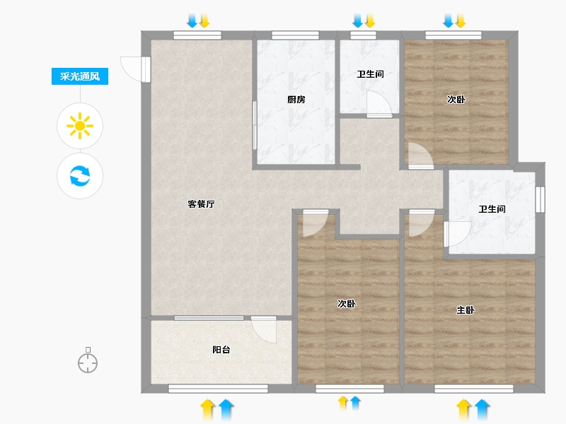 山东省-青岛市-龙湖春江彼岸-88.90-户型库-采光通风