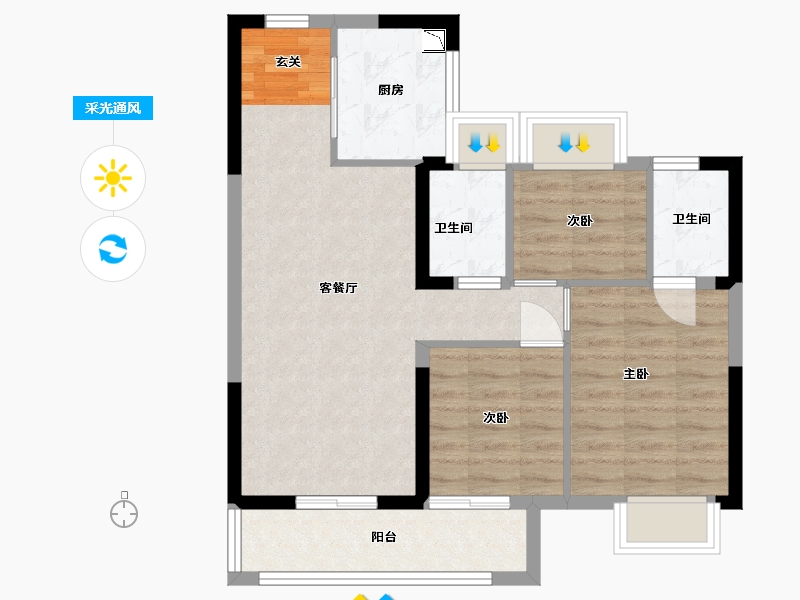 湖北省-武汉市-首开光明国风上观-68.64-户型库-采光通风