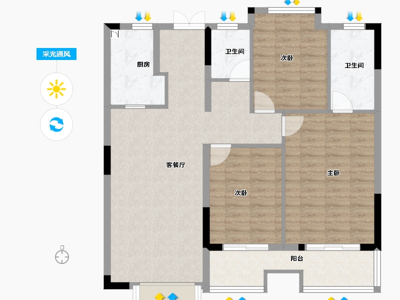 湖北省-武汉市-中建壹品澜荟-96.38-户型库-采光通风